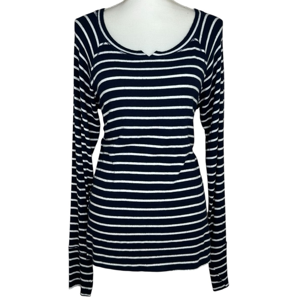 Michael Stars Treasure Notch Neck Top Navy Stripe Madison Brushed‎ Sweater Large